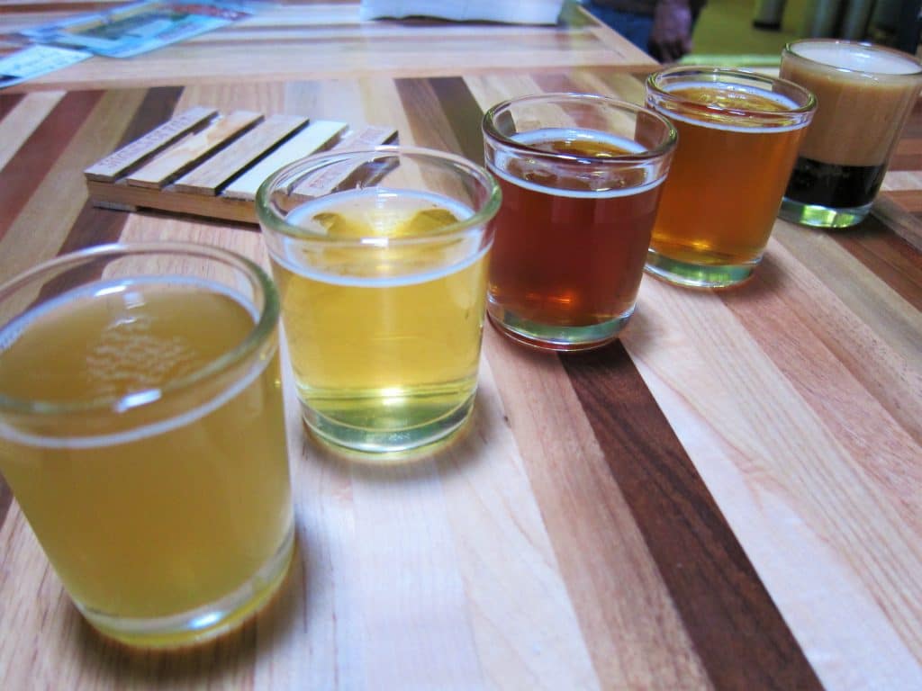 From left to right: Jack Wagon Wheat, Malosi Pils, Ready To Fly Amber, Misdirected IPA, Nitro Stout.